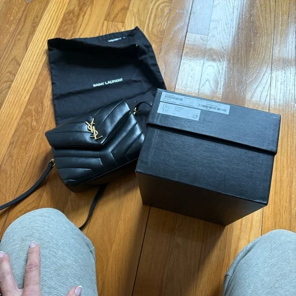 Saint Laurent YSL Black Chevron Quilted Leather Shoulder Bag with Gold Monogram - Picture 15 of 15